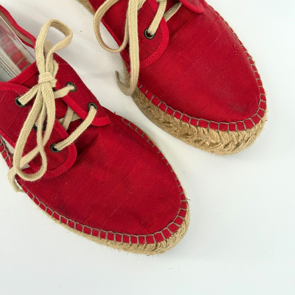 Gaimo Espadrilles Womens Size 8.5 EU 39 Made in Spain Boho Red Retro Silk Summer - Picture 6 of 9